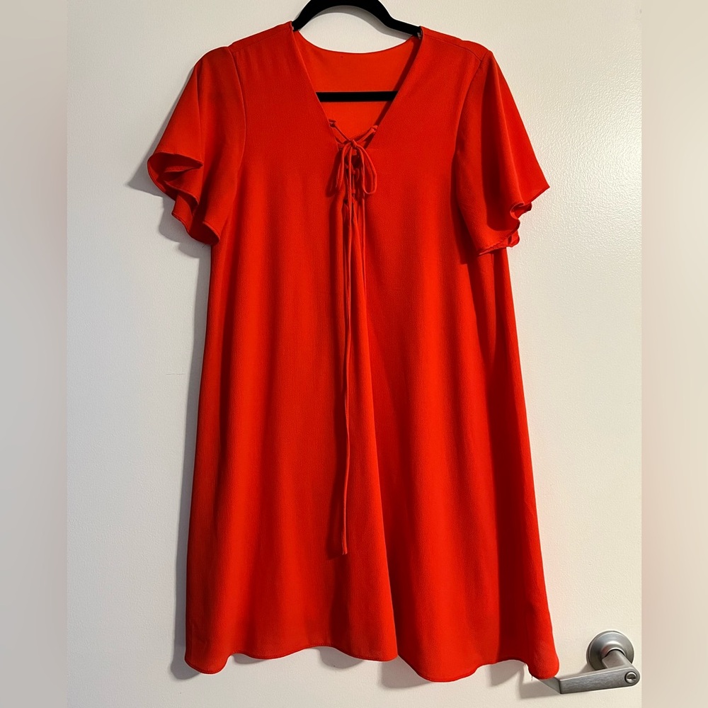 Red tie up dress